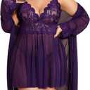 Avidlove Plus Size Lingerie Sexy Lingerie Set Women's Exotic Nightgowns Lace Chemise Lingerie Side Slit Nightdress (20W, Purple)