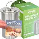 Deli Meat Press Kit - Stainless Steel Lunch Meat Press Mold for Deli Meats, with Thermometer Manual & Recipes All in one Box, Meat Press for Cooking Healthy Choices Ham Press Maker Meat Presser