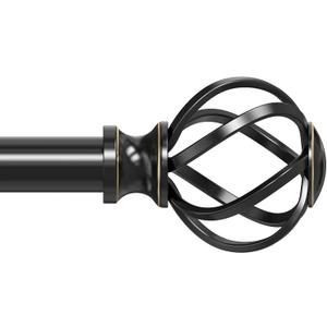 Curtain Rods for Windows 48 to 84 Inch(4-7 Feet),3/4" Diameter Black Drapery Rods with Twisted Cage Finials,Size:36-88 Inch