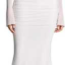 KUTUMAI Off Shoulder Long Sleeve Maxi Dress Corset Bodycon Ruched Cocktail Formal Wedding Guest Dresses for Women Fall White, XS