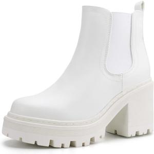 firelli Women Fashion Chelsea Boots Platform Boots Classic Ankle Booties (10, White)