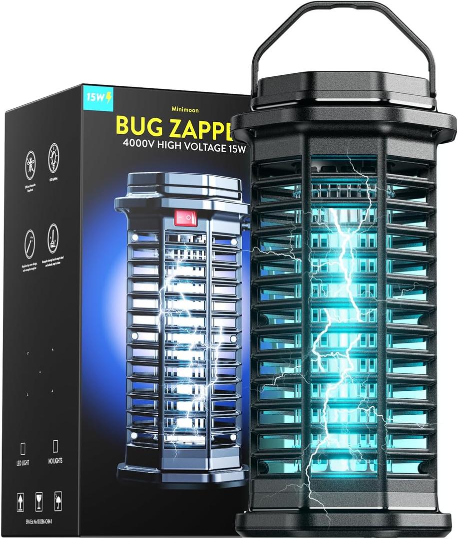 Minimoon Bug Zapper Outdoor, 4200V Electric Mosquito Zapper Indoor, IPX4 Waterproof Insect Zapper Electric Fly Traps, 4Ft Cord, Insect Trap for Yard, Backyard, Patio, Camping