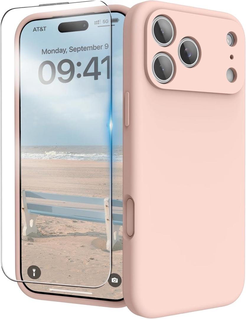 for iPhone 17 Pro Max Case, Liquid Silicone Cover with Camera Protection Anti-Scratch Soft Microfiber Lining Shockproof Protective Phone Case for iPhone 17 Pro Max 6.9", Pink Sand