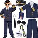 Latocos Pilot Aviator Costume for Kids Boys Ages 3-12 Airline Captain Uniform Career Day Dress Up Birthday Halloween Cosplay (T(4-6))