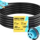 CircleCord 30 Amp 15 Feet RV Power Cord Twist Locking, Heavy Duty 10 Gauge 3 Wire STW Pure Copper Wire with Grip Handle, TT-30P to L5-30R with Cord Organizer for RV Trailer Campers