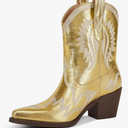Western Boots for Women Metallic Embroidered Pointed Toe Cowgirl Boots Chunky Heel Pull-On Short Cowboy Boots Wide Calf Country Ankle Boots 8,5