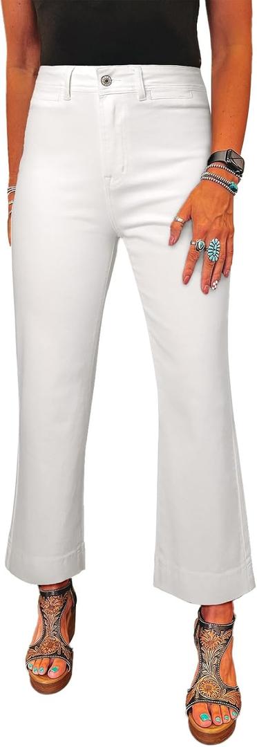 SHEWIN Wide Leg Jeans for Women Trendy High Waisted Flare Jeans Stretchy Straight Leg Ankle Denim Pants with Pockets (14, White)