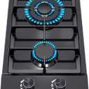 2 Burner Gas Cooktop, 12 Inch Built-in Propane Stove Top, NG/LPG Dual Fuel with Thermocouple Protection, Black Enamel Cooktop for Apartment & RV