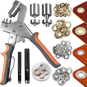 Grommet Kit of 1/4" and 3/8" Punch with 500 Pcs Metal Eyelets,Handheld Heavy Duty Eyelet Pliers Rivet Press Tool Set for Tarps Leather Crafts Fabric Tents Canvas