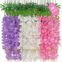 40 Pack Pink Purple White Wisteria Hanging Flowers, Fake Hanging Flowers for Decoration,Vines for Bedroom, Wisteria Flower Garland for Home, Party, Wall, Wedding Decoration, Baby Shower(3.6 Ft/Pcs)