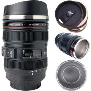 Camera Lens Coffee Mug with Slider Lid, Stainless Steel Camera Mug, Realistic Lens Replica, Gifts for Photographers