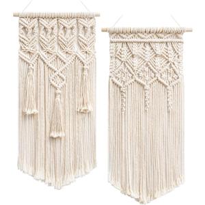 Mkono 2 Pcs Macrame Woven Wall Hanging Boho Chic Geometric Art Decor - Beautiful Bedroom Nursery Apartment Home Decoration, Gift for Girls Adults Birthday Christmas, Small Size 18" L x 9.5" W