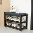 2-Tier Shoe Bench with Padded Cushion, 12-Pair Entryway Storage with Sturdy Metal Frame, Space-Saving Shoe Rack with Seat, Gray, 31.9x12x19.3 Inches