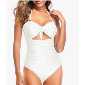 Tempt Me Women Sexy Cutout One Piece Swimsuits Tummy Control High Waisted Halter Front Tie Knot Bathing Suit, Size Medium