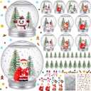 10 Pack Christmas Plastic Snow Globes Kit Includes 10 Clear Snow Globe, 20 Mini Xmas Trees, 10 Christmas fillable Ornaments, 1 Xmas Sticker with Glitter for DIY Crafts Home Winter Decor