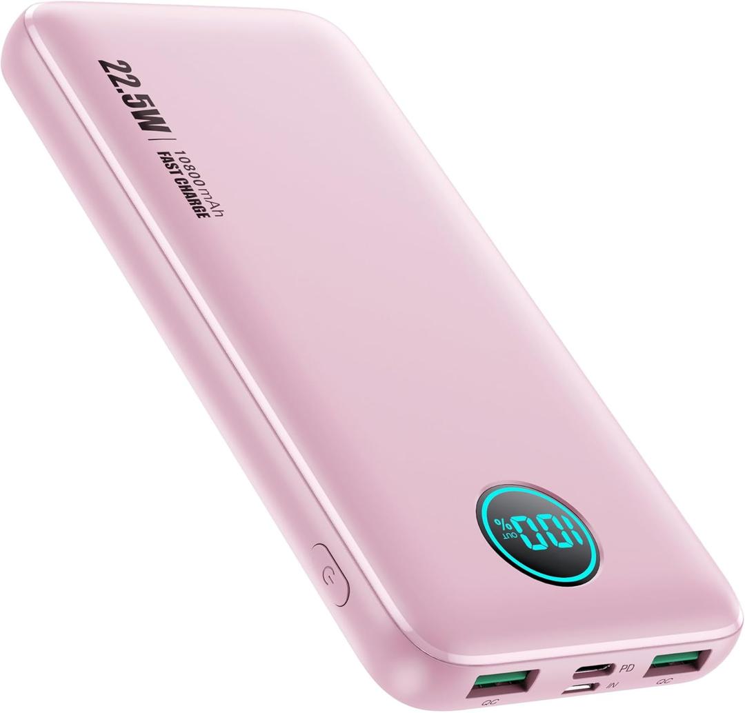 Portable Charger 10800mah,Ultra Slim 22.5W LCD Display Power Bank,Dual QC 4.0 PD USB C Fast Charging Battery Pack,3 Outputs Portable Phone Charger Compatible with iPhone Samsung Android Phone etc (Pink)
