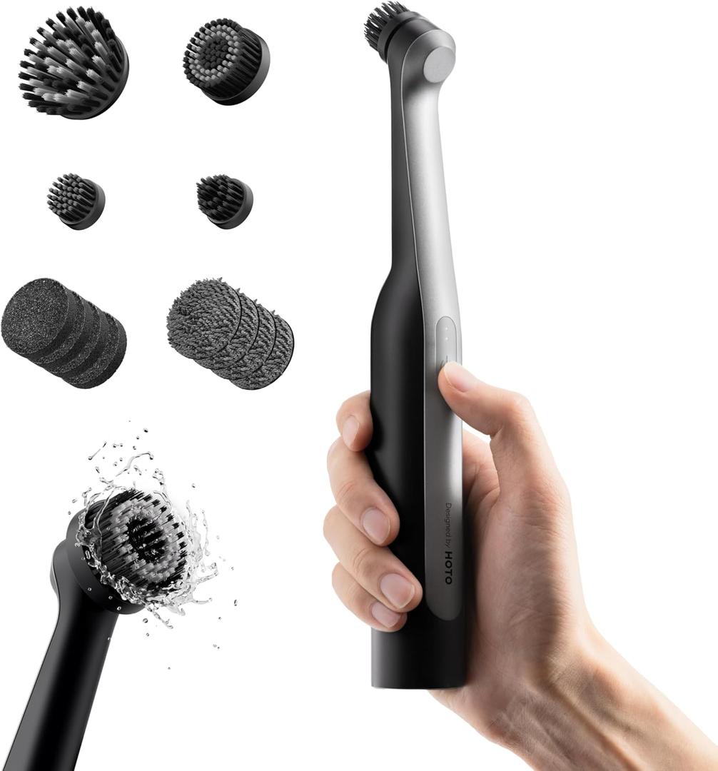 HOTO Wand Cordless Spin Scrubber, Electric Rechargeble Grout Cleaning Brush, IPX7 Waterproof Bathroom Scrubber, 12 Replaceable Brush Heads Version Power Scrubber for Grout, Tiles, Corners, Crevices