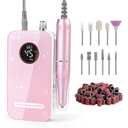 Professional Nail Drill Electric File 45000RPM, Portable Rechargeable Electric Nail File with 11 Drill Bits & 50 Sanding Bands, Low Noise Nail Drill Kit for Acrylic Gel Nails, Salon & Home Use, Pink