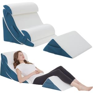 Wedge Pillow Set for After Surgery  5PCS Orthopedic Bed Wedge Pillow Set for Sleeping, Body, Back and Leg Pain Relief Comfortable & Adjustable Support Pillows-Anti Snoring (Blue)