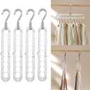 Closet Organizers and Storage, Space Saving Hangers - 4 Pack, College Dorm Room Essentials, Multi Functional Organizer Small Space Organization with 9 Holes Organization for Wardrobe Closet - Clear