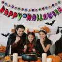 Pre-Strung Happy Halloween Banner, 9.8FT Felt Garland with 3D Eyeballs for Halloween Decorations, 2Pcs Indoor Banner for Mantle Indoor Fireplace Window Wall Home Party Decor