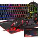 BlueFinger RGB Gaming Keyboard and Backlit Mouse and Headset Combo, USB Wired Backlit Keyboard, LED Gaming Mouse Set, Headset with Microphone for Laptop PC Computer Game and Work (Black)