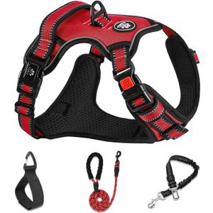 NESTROAD No Pull Dog Harness,Adjustable Oxford Dog Vest Harness with Leash,Reflective No-Choke Pet Harness with Easy Control Soft Handle for Small Medium Dogs(Medium,Red)