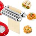 Pasta Maker Attachment for KitchenAid Stand Mixer, 3-in-1 Stainless Steel Pasta Roller with Spaghetti & Fettuccine Cutter, 8 Thickness Settings, 5.7-Inch Wide Sheets