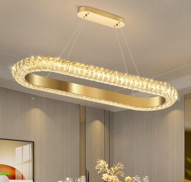 32'' Oval Ring Crystal Chandelier Modern LED Dimmable Ring Pendant Light Chandelier for Dining Room Living Room Gold