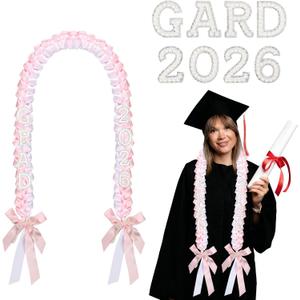 Suncalla 2026 Graduation Lei Ivory Pink Bow Braided Ribbon Necklace Kit Graduation Ceremony Gift Photo Props for College Graduate DIY Decors Party Supplies Gown Accessories