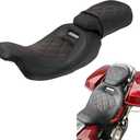Motorcycle Seat Passenger Rider Two-up Pillion Fit for Harley Touring Street Glide Road Glide Road King Electra Glide 2009-up (Red Stitching)