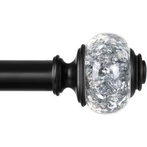 Black Curtain Rods 32 to 58 Inches (2.6-4.8ft), USFOOK 7/8 Inch Telescoping Splicing Drapery Rods for Windows 20 to 54 Inch, Decorative Translucent Finials