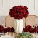 Kisflower 80 Pcs Burgundy Roses Artificial Flowers Bulk, Maroon Flowers Artificial Silk Roses with Stems for Decoration DIY Wedding Bouquet Bridal Shower Party Home Table Centerpieces Decor (Burgundy)