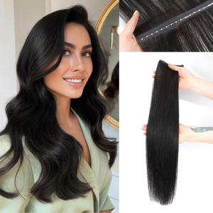 Black Hair Extensions OVO Dual-Sided Weft Human Hair Extensions Invisible Flat Weft Extensions, Natural Looking Seamless Human Hair Extensions for Added Volume & Length (20 Inch, 1B#)