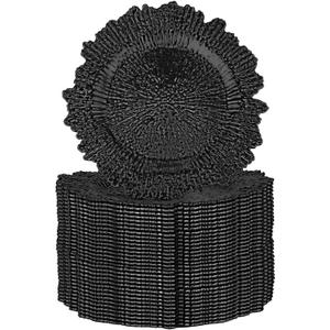 32 Pack Charger Plates Set Reef Chargers for Dinner Table Serving Tray Floral Plastic Decorative Plates for Table Setting Wedding Party, 13 Inch(Black)