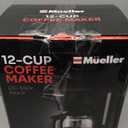 Mueller 12-Cup Drip Coffee Maker - Borosilicate Carafe, Auto-Off, Reusable Filter, Anti-Drip, Keep-Warm Function, Clear Water Level Window Coffee Machine, Kitchen Essentials & Accessories (Black)