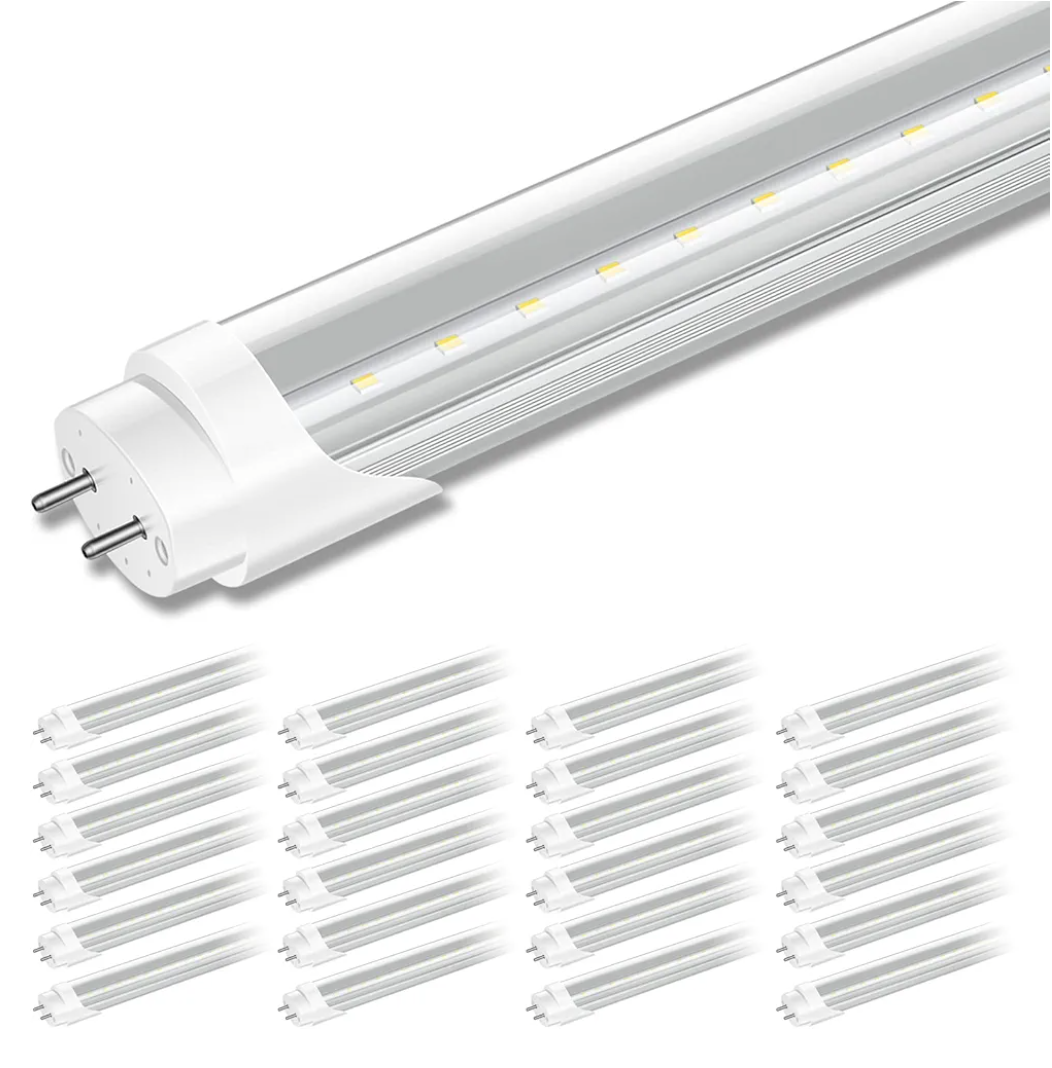 24 Pack T8 LED Bulbs 4 Foot, Daylight 6000K, 40 watt Equivalent, Ballast Bypass, Dual Ended Type B Light Tube, LED Fluorescent Tube Replacement T8 T12, Not-dimmable