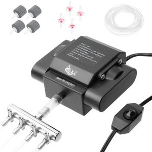 AQQA Powerful Aquarium Air Pump Adjustable Fish Oxygen Aerator Pump for Basement Aquarium Ponds Hydroponic 4 Outlets Commercial Air Pump Bubbler with Accessories for Fish Tank Up to 600Gal(10W,237GPH)