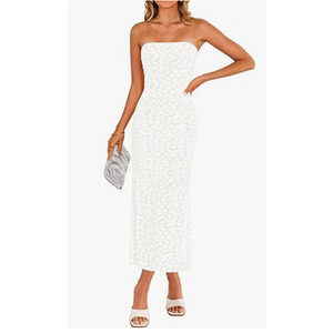 ZESICA Women's 2026 Summer Floral Strapless Bodycon Midi Dress Off Shoulder Tube Beach Wedding Guest Party Long Dresses, Size S