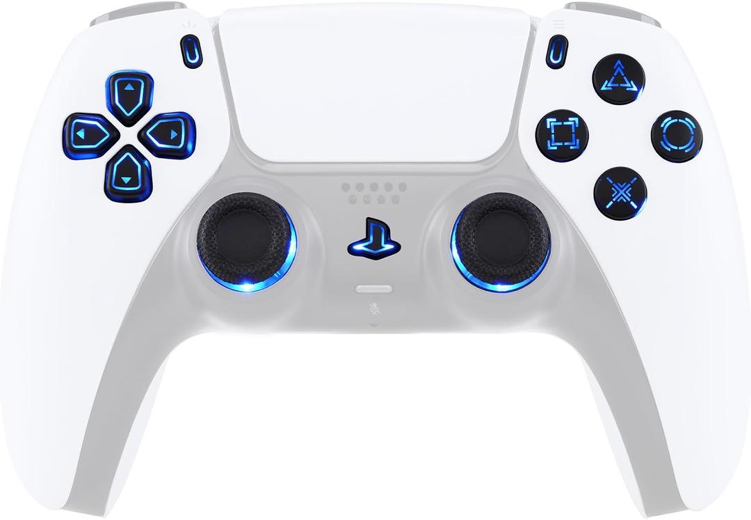 eXtremeRate 7 Colors 9 Modes Luminated Dpad Thumbsticks Share Home Face Buttons for PS5 Controller BDM-030 040 050, Black Classical Symbols Buttons DTF LED Kit for PS5 Controller - NO Controller