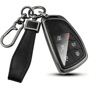 for Chevy Key Fob Cover PU Leather, 3/4/5/6 Button Heavy Duty Car Key Case for Chevy 2022 2023 2024 2025 2026 GMC Sierra 1500 Suburban Tahoe Yukon Denali Silverado 2500HD(Black-Black)