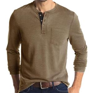 Mens Casual Short Sleeve Henley Shirts Fashion Button T Shirts with Pocket (Brown)