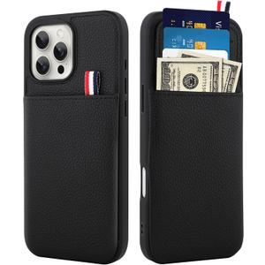 Leather Phone Case Wallet Card Case Compatible with iPhone 16 Pro Max Case, Wallet with 3 Credit Card Pockets Black Phone Case