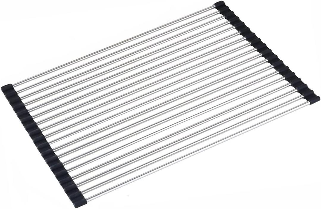 Stainless Steel Portable Roll Up Dish Drying Rack Over The Sink Rack for Cups Fruits Vegetables 17.7" x 13"