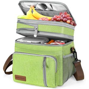 MIYCOO Lunch Bag & Lunch Box for Women Men Double Deck - Leakproof Insulated Soft Large Adult Lunch Cooler Bag for Work, Beach, Picnic, Camping, Travel (Green,15L)
