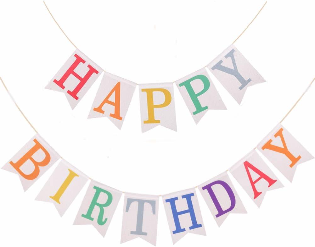 Colorful Happy Birthday Burlap Banner for Women Girls Reusable Burlap Sign Rustic Birthday Party Decorations