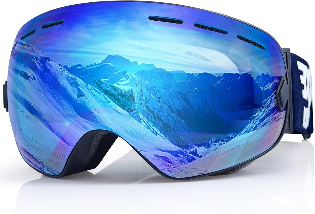 EXP VISION Snowboard Ski Goggles Men Women Youth, Anti Fog OTG Winter Snow Goggles Spherical Detachable Lens (Blue)