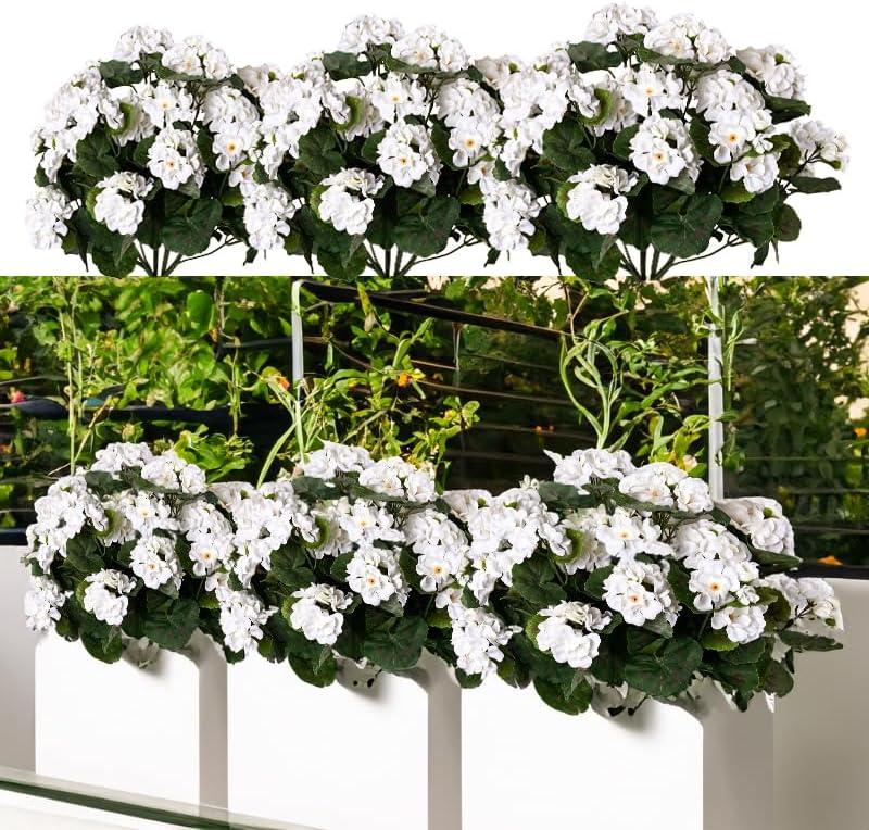 Artificial Flowers for Outdoors with 120 Blooms, Faux Silk Flowers for Outside, UV Resistant Fake Petunias Plants for Hanging Baskets Fence Patio Balcony Garden Cemetery (White)