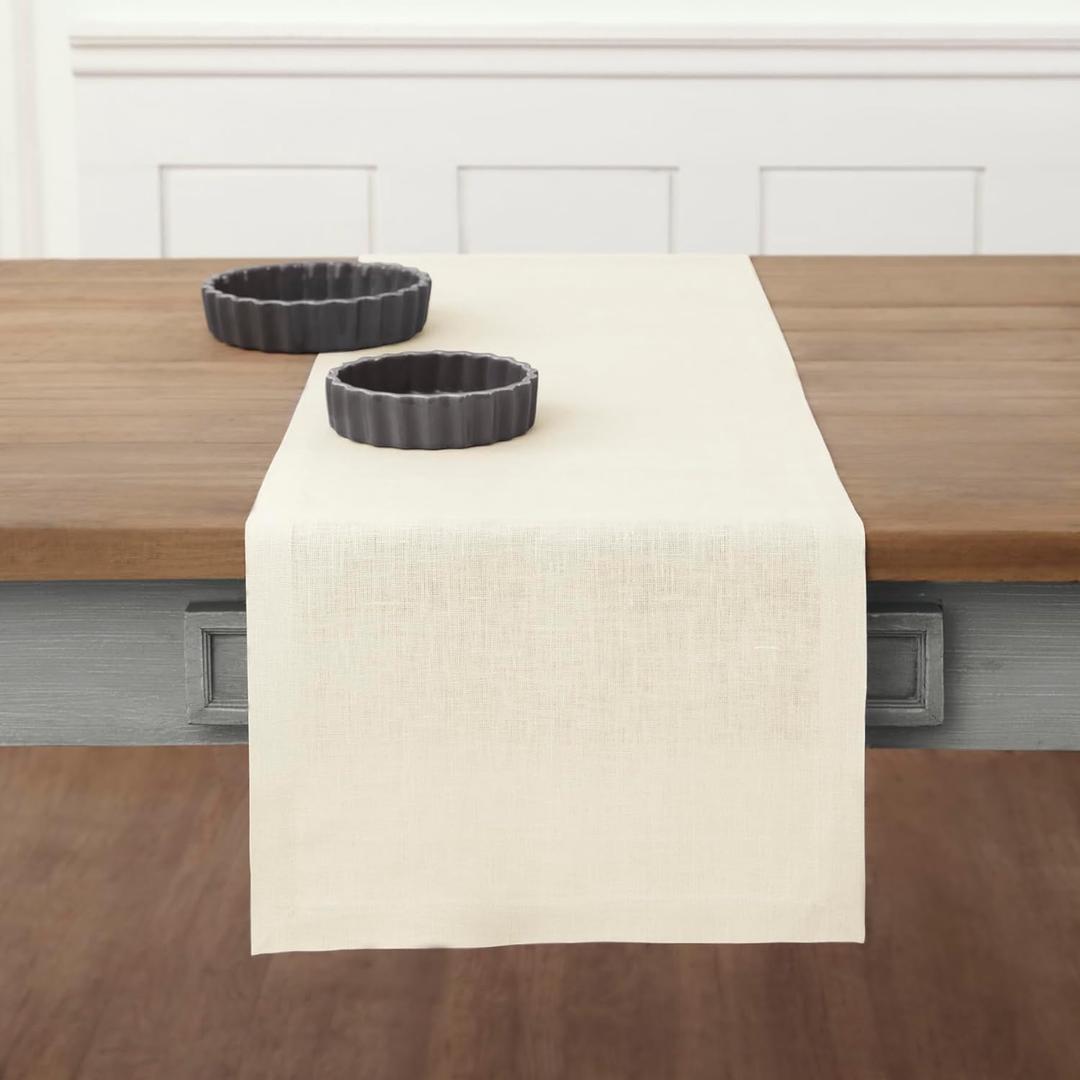 Solino Home Linen Ivory Table Runner 60 Inches - 100% Pure Linen Small Table Runner 14 x 60 Inch Ideal for Dresser and Coffee Tables - Summer - Fete