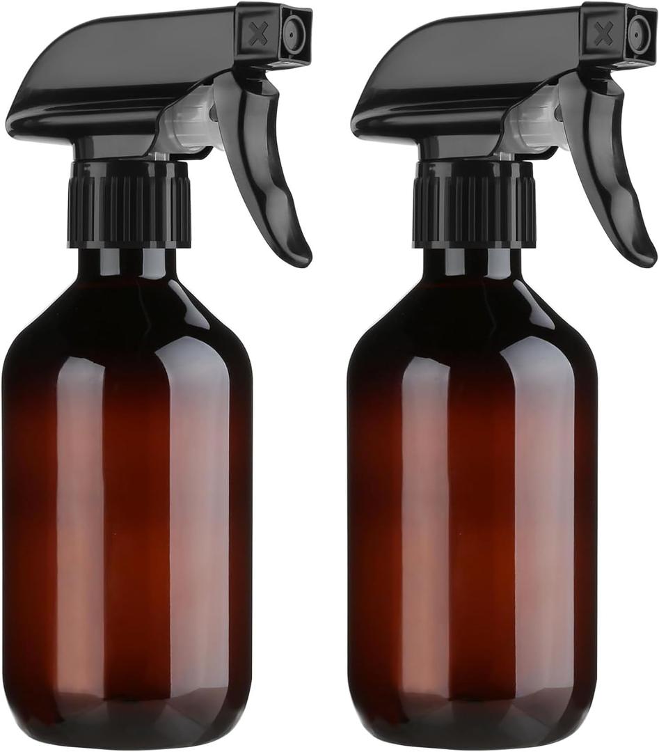 2 Pack Leakproof Spray Bottles 300ml - Adjustable Nozzle (Mist/Jet), Refillable PET Plastic for Hair, Cleaning, Plants, Travel | BPA-Free, No-Spill Design, Salon & Home Essentials (Brown)